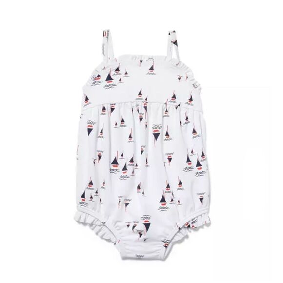 Janie and Jack Sailboat Swimsuit in White Sailboat Print Size 0-3 Months